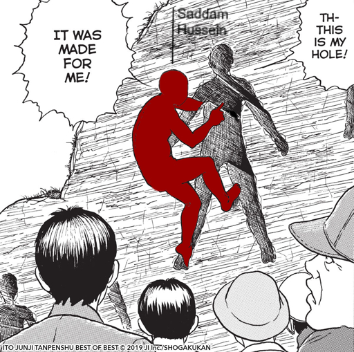 the "this is my hole! it was made for me!" image but the person is red and has the text "Sudam Husane" 